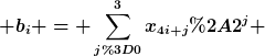 [latex] b_i = \sum^{3}_{j=0}x_{4i+j}*2^j [/latex]