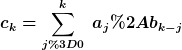 [latex]c_k=\sum_{j=0}^k~a_j*b_{k-j}[/latex]