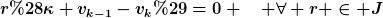 [latex]r(\kappa v_{k-1}-v_{k})=0 \quad \forall r \in J[/latex]
