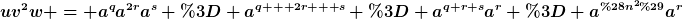 [latex]uv^2w = a^qa^{2r}a^s = a^{q + 2r + s} = a^{q+r+s}a^r = a^{(n^2)}a^r[/latex]